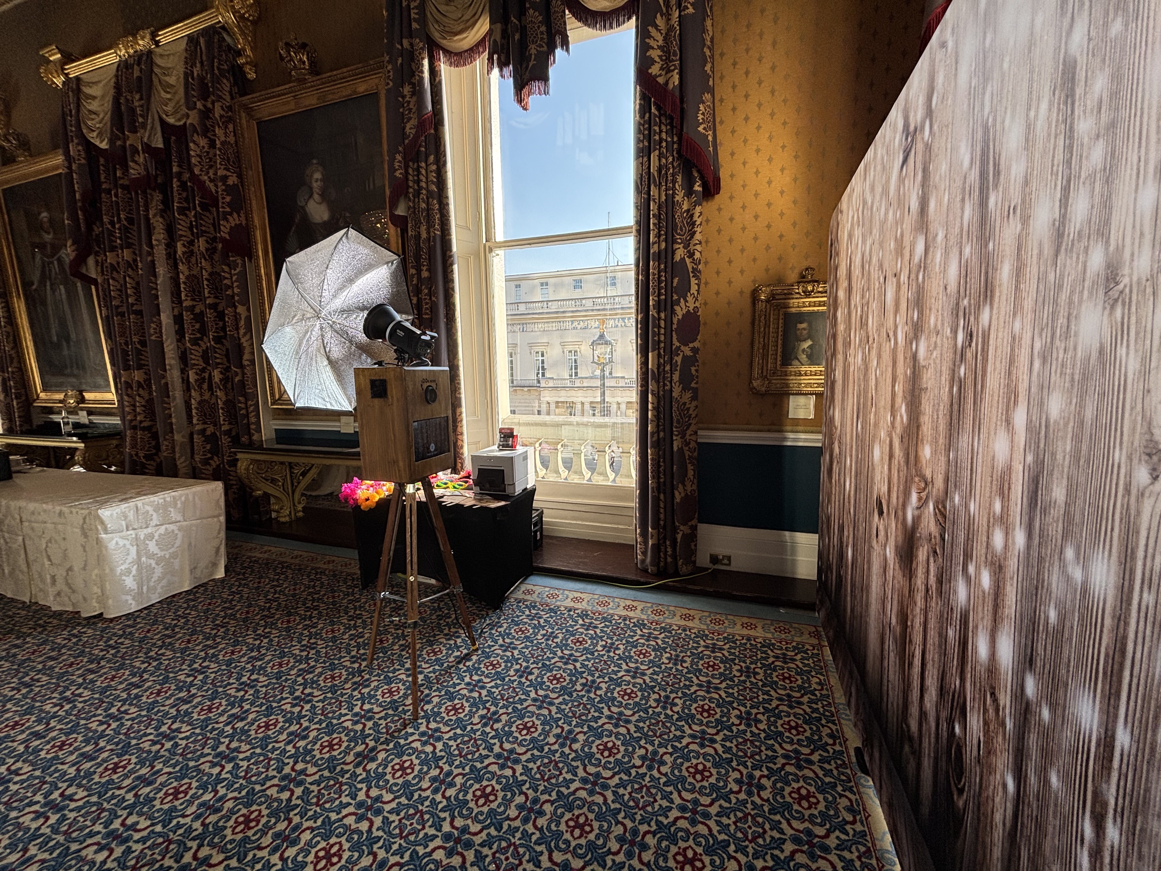 Glam Vintage booth setup at an elegant wedding reception