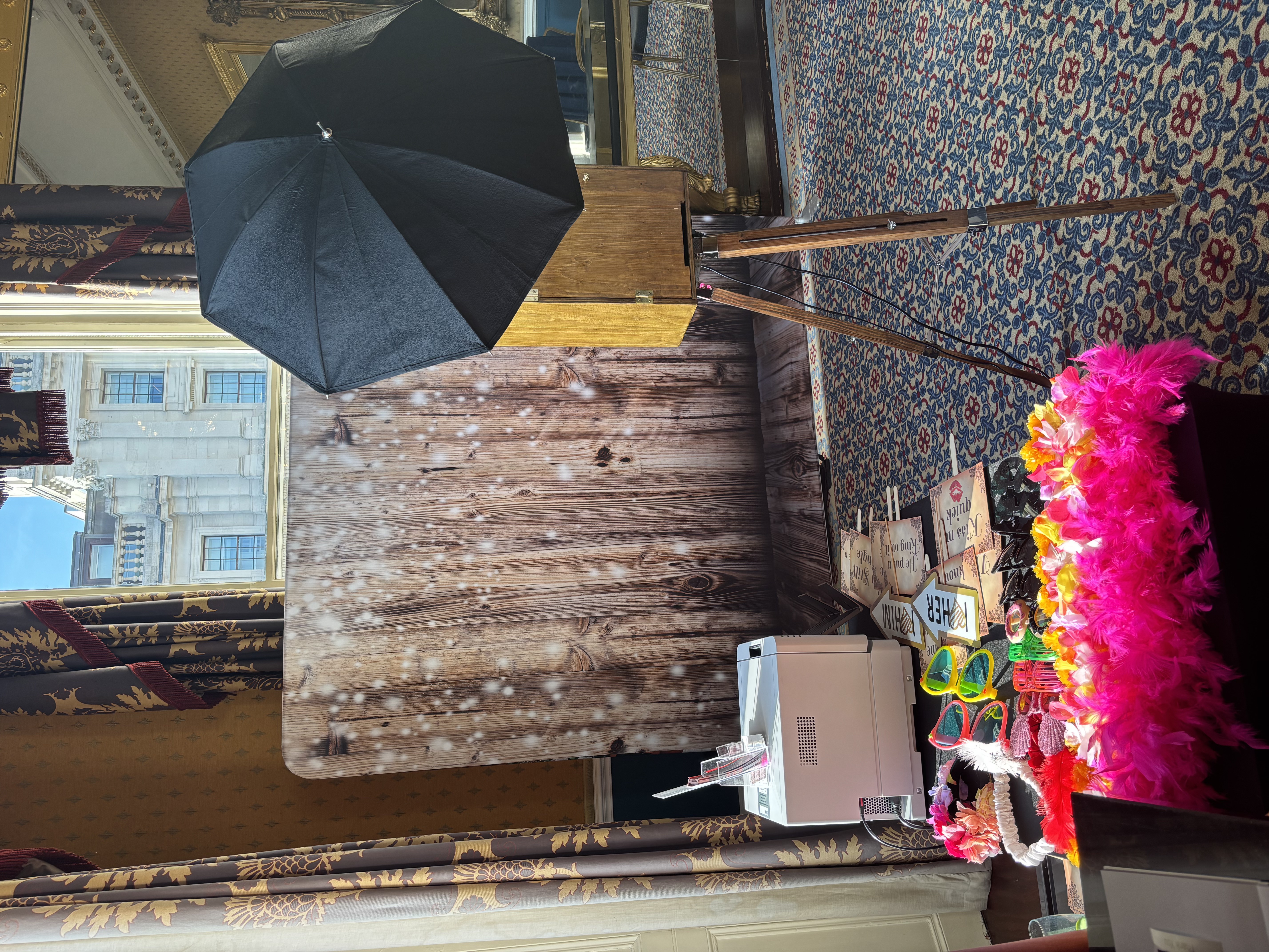 Glam Vintage booth set up in a grand wedding venue in Essex